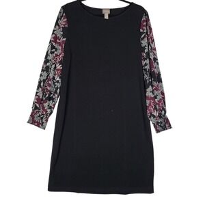 Chicos Dress Slinky Knit Women's Large Black Purple Balloon Sleeves Office